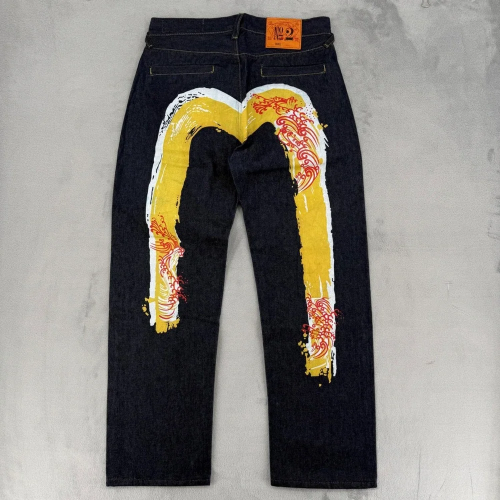 Evisu Osaka Japan Men Raw Denim Jeans Size 30 Dark Wash Wave Graphic Japan Made